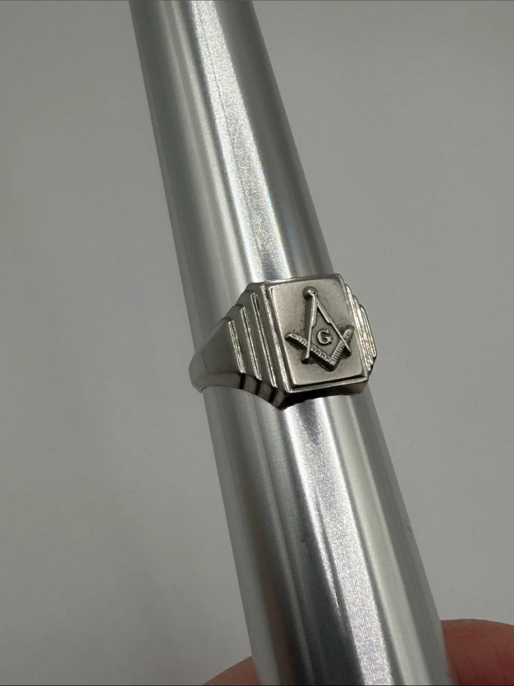 Masonic Stainless Steel Signet Ring - Silver tone size 10 3/4